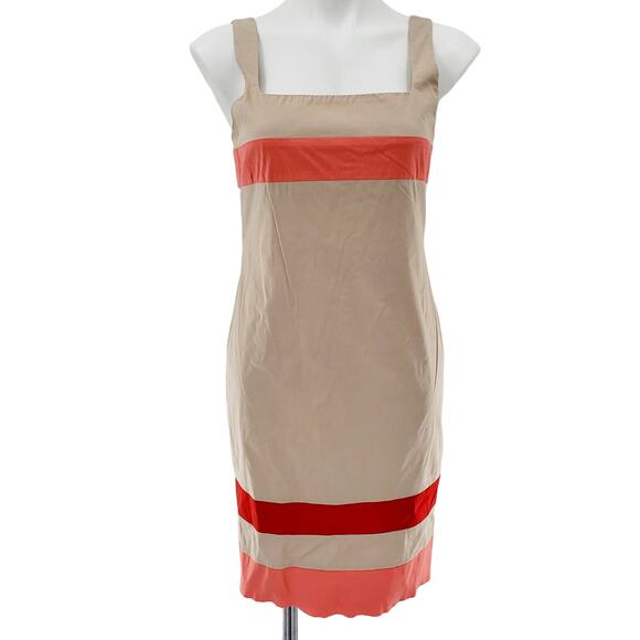 BOSS HUGO BOSS Elbise Tan Pink and Red Sheath Sleeveless Dress Women's Size 4 US - Picture 1 of 10
